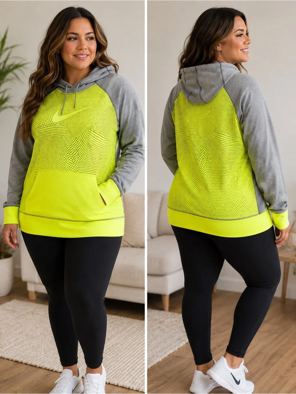 Nike Women's Neon Yellow & Gray Pullover Hoodie New with tags